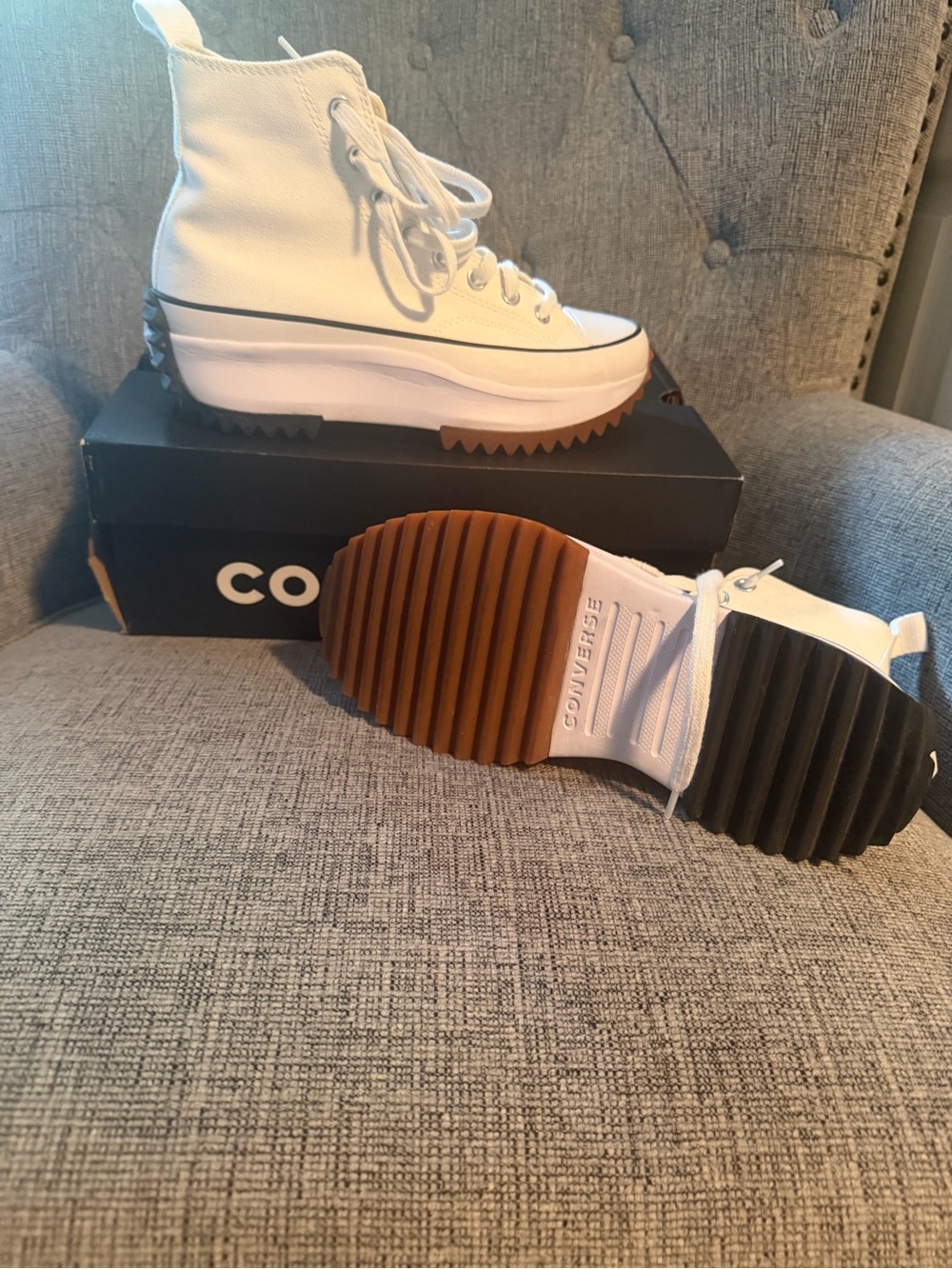 Converse White Platform High Top Sneakers with Gum Outsole - Picture 2 of 4